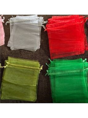 10 Set of Organza Gift Bags in Pink, Black, and Green